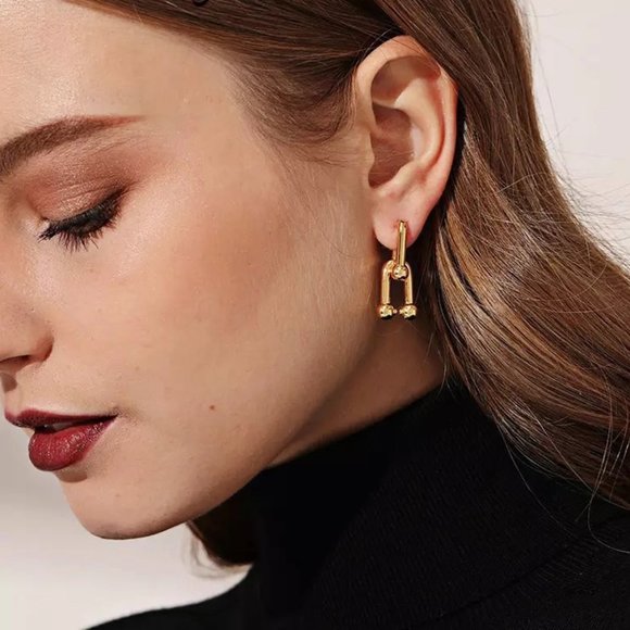 18k Gold vermeil Classic Link Earrings Huggies - Picture 2 of 3